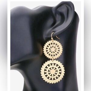 NEW   Double Disc Filagree Gold Earrings